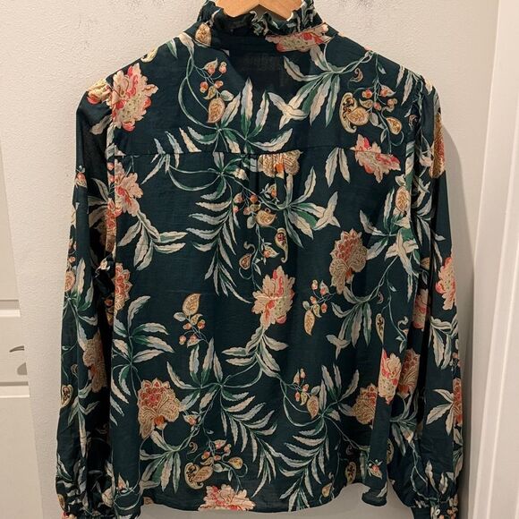 Sezane Chemise Chlo Dark Green Floral Blouse size 42/10 - Picture 6 of 12